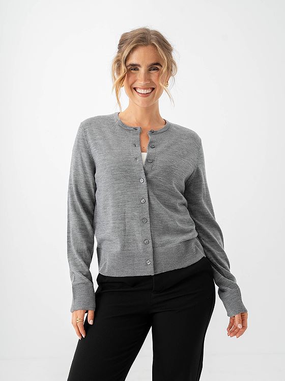 Selected Femme Thea Knit Merino Cardigan Medium Grey Melange