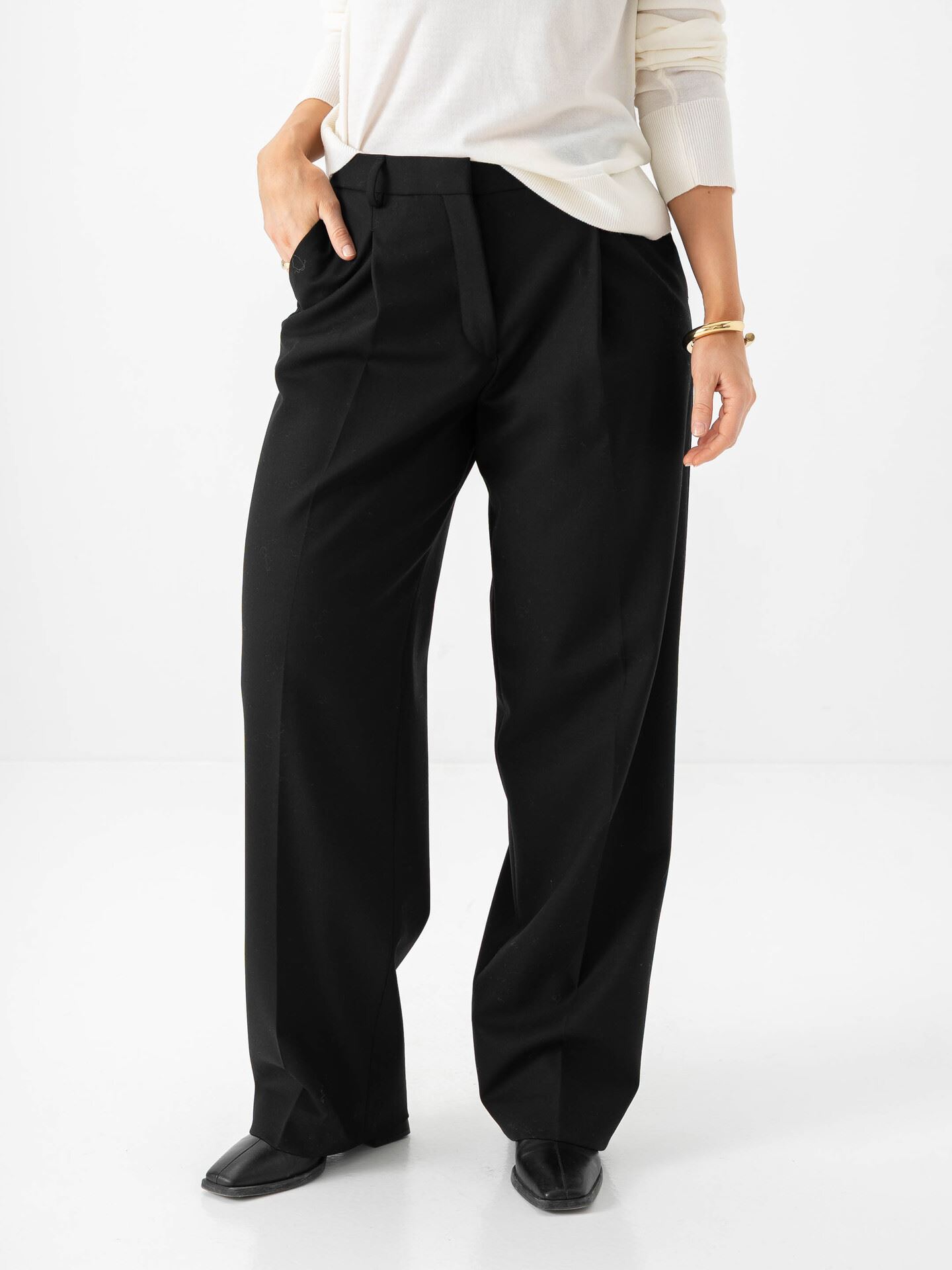 Selected Femme Wide Rita Lano Mid Waist Pant Black