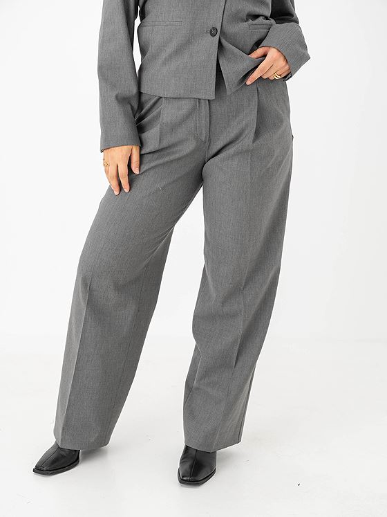 Selected Femme Wide-Rita Lano Mid Waist Pant Medium Grey Melange MELANGE