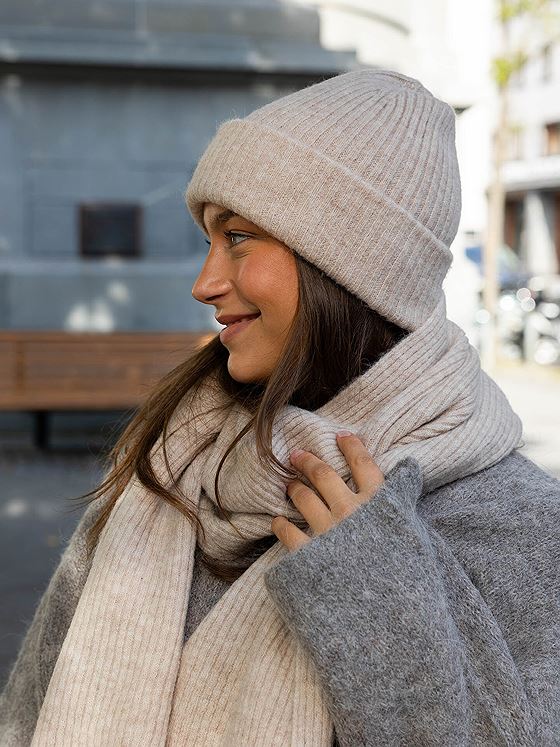 Selected Femme Lulu Lano Knit Beanie Birch MELANGE