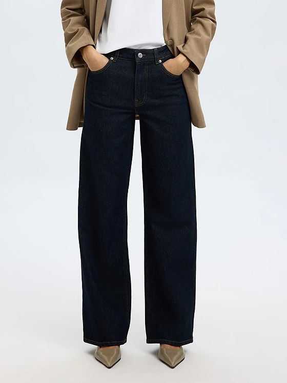 Selected Femme Wide Bea Kori High Waist Jeans Dark Blue Denim