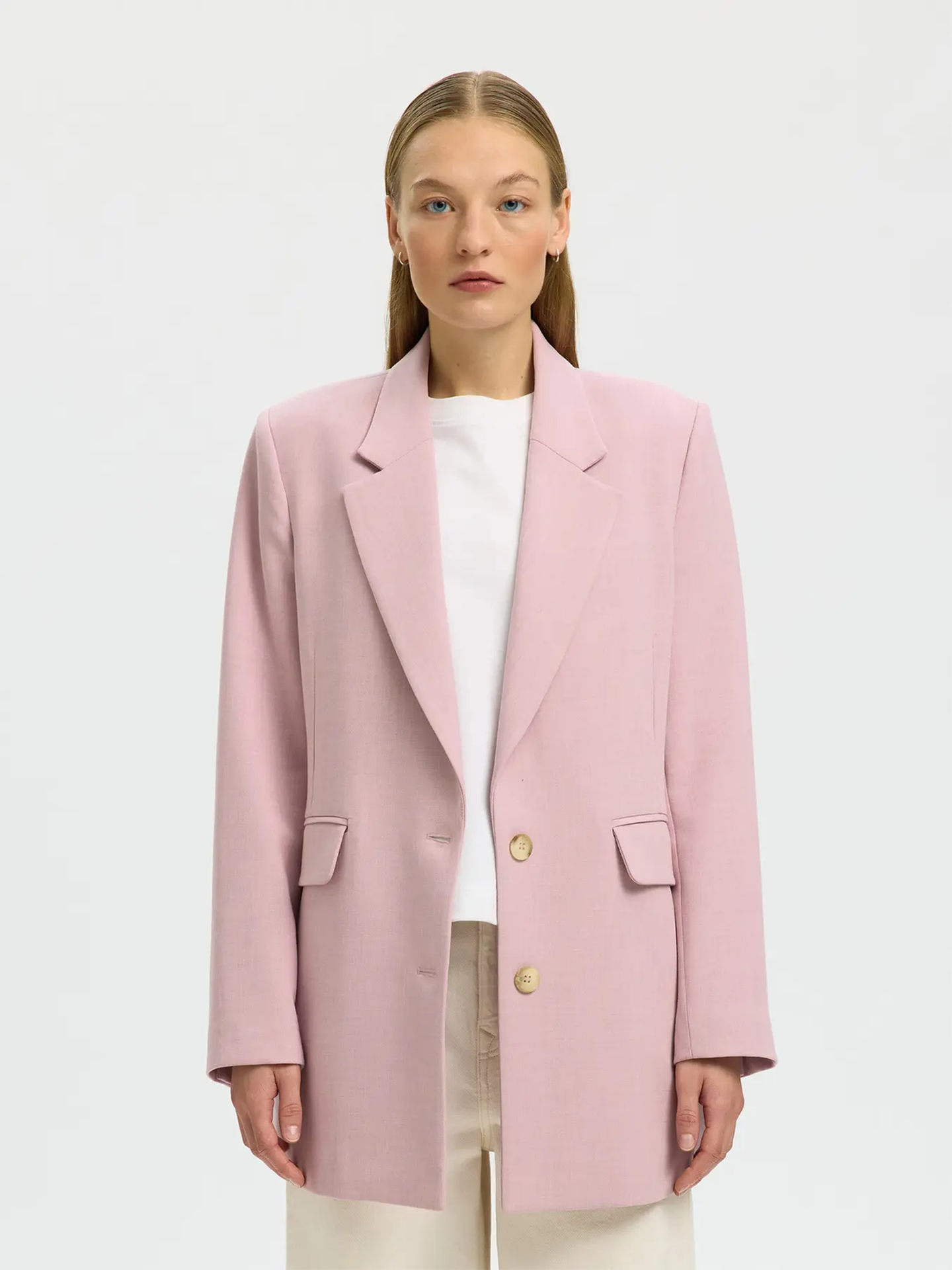 Selected Femme Rita Long Sleeve Relaxed Blazer Bleached Mauve Melange