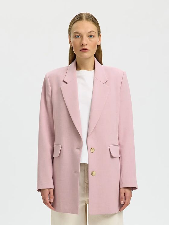 Selected Femme Rita Long Sleeve Relaxed Blazer Bleached Mauve Melange