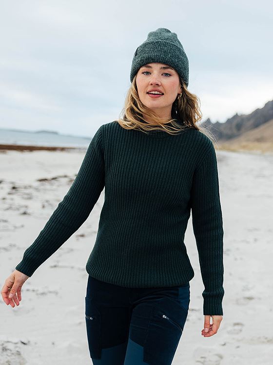 Twentyfour Mode Rib RN Sweater Dyp Grønn