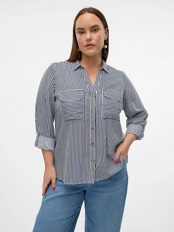 Vero Moda Curve Bumpy Long Sleeve Shirt Snow White India ink