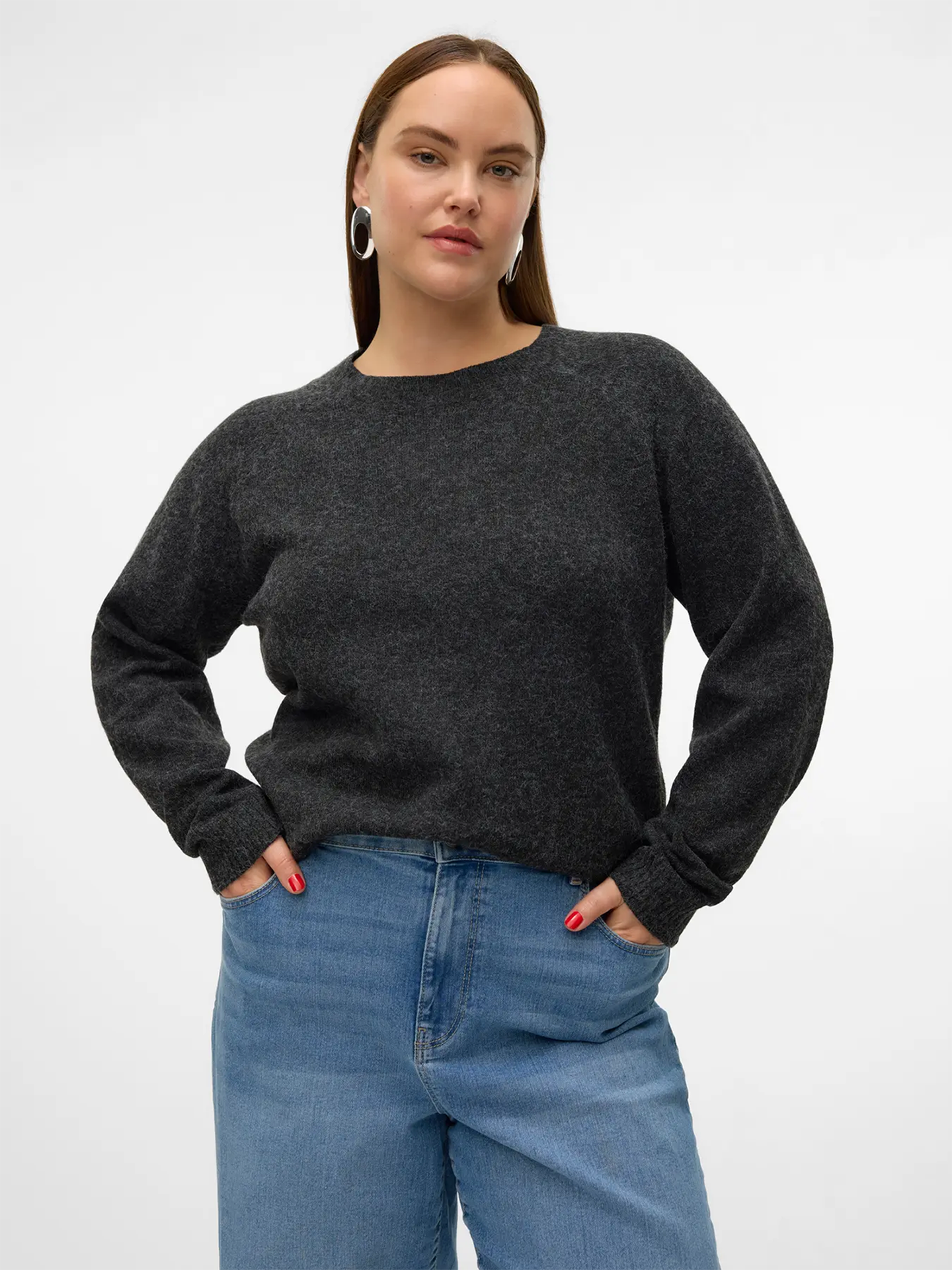 Vero Moda Curve Doffy Long Sleeve O-Neck Blouse Black W. MELANGE