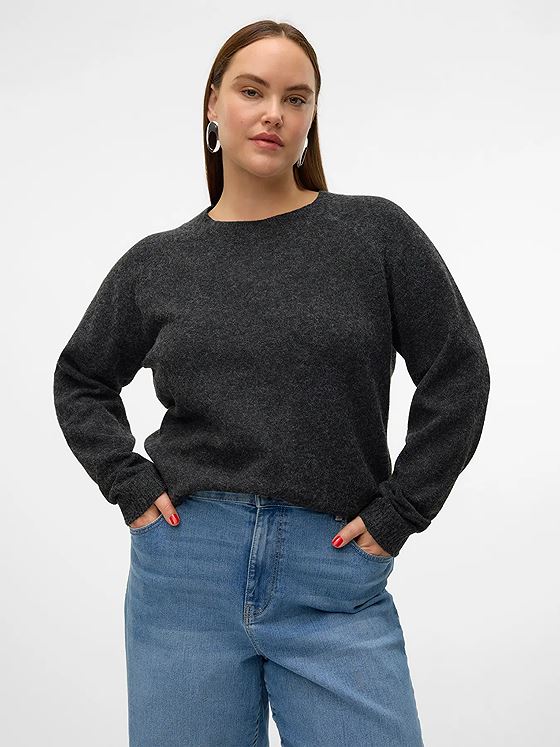 Vero Moda Curve Doffy Long Sleeve O-Neck Blouse Black W. MELANGE