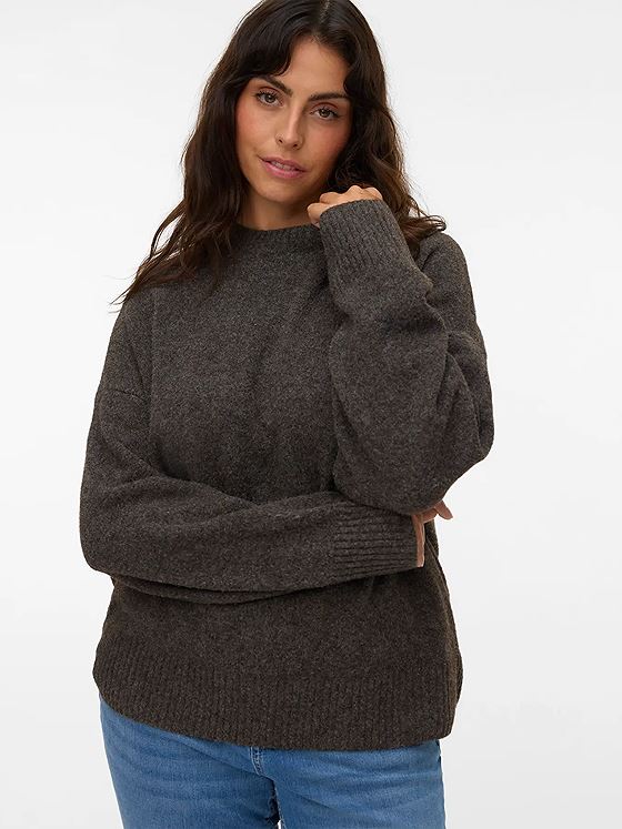 Vero Moda Curve Boom Long Sleeve O-Neck Pullover Chocolate Torte MELANGE