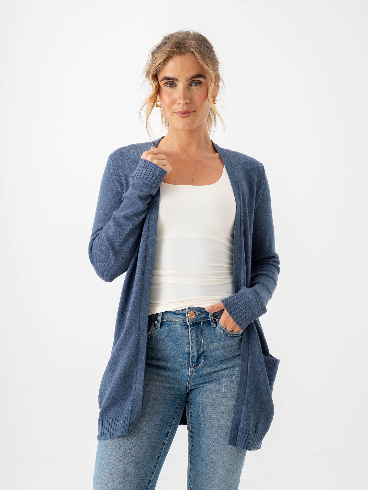 Vila Viril Open Long Sleeve Knit Cardigan Vintage Indigo