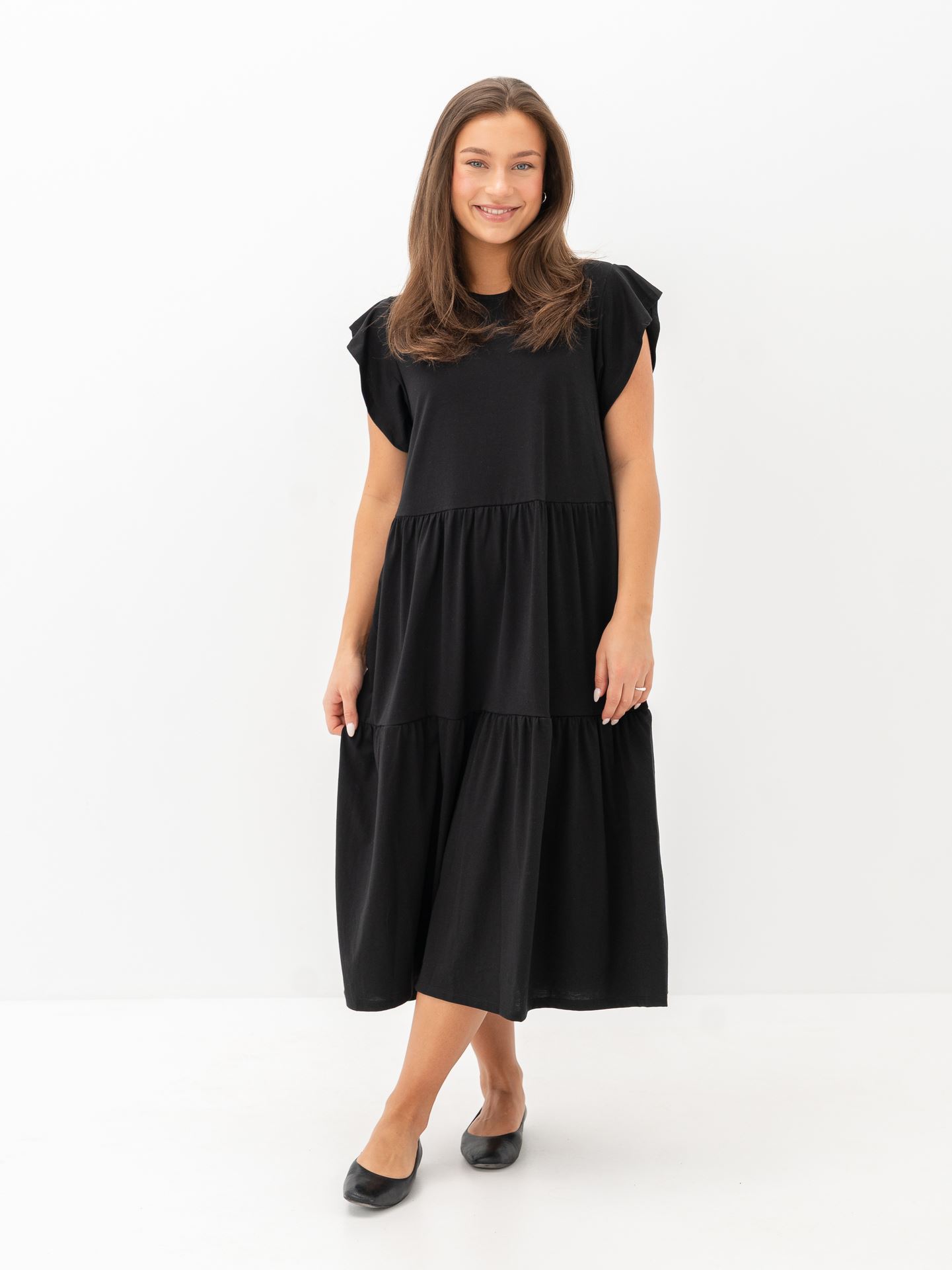 Vila Summer Short Sleeve Midi Dress Black