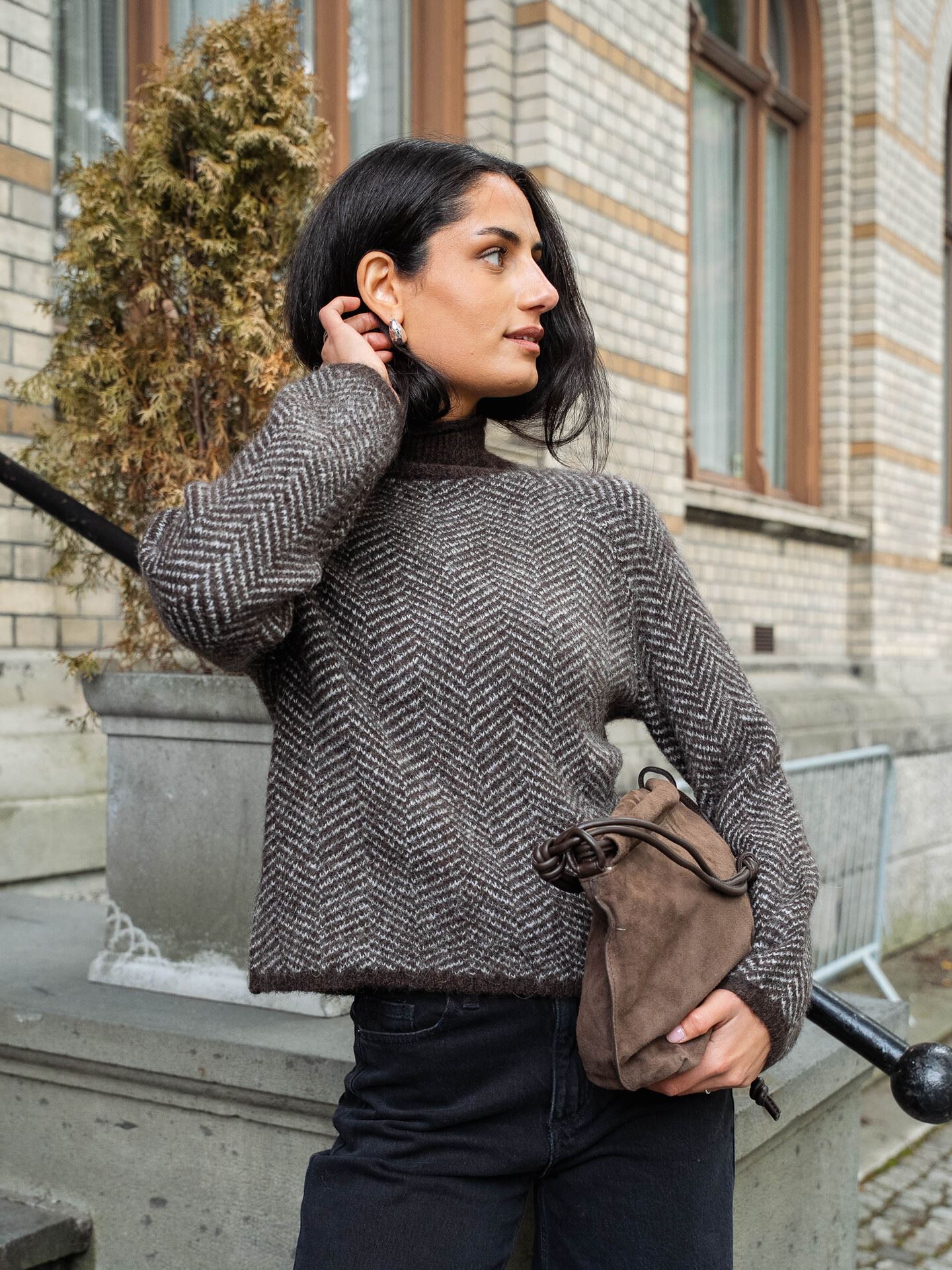 Vila Lory High Neck Long Sleeve Knit Top Coffee Bean EGGNOG MELANGE