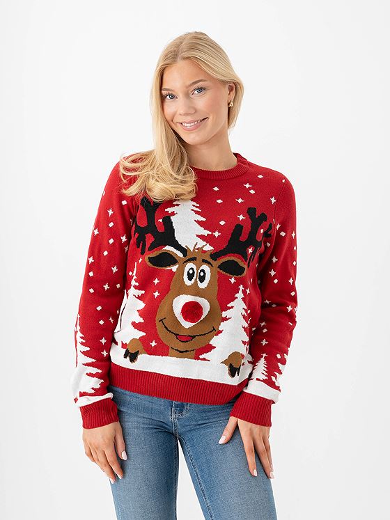 Vila Christie Long Sleeve Pullover Red Reindeer