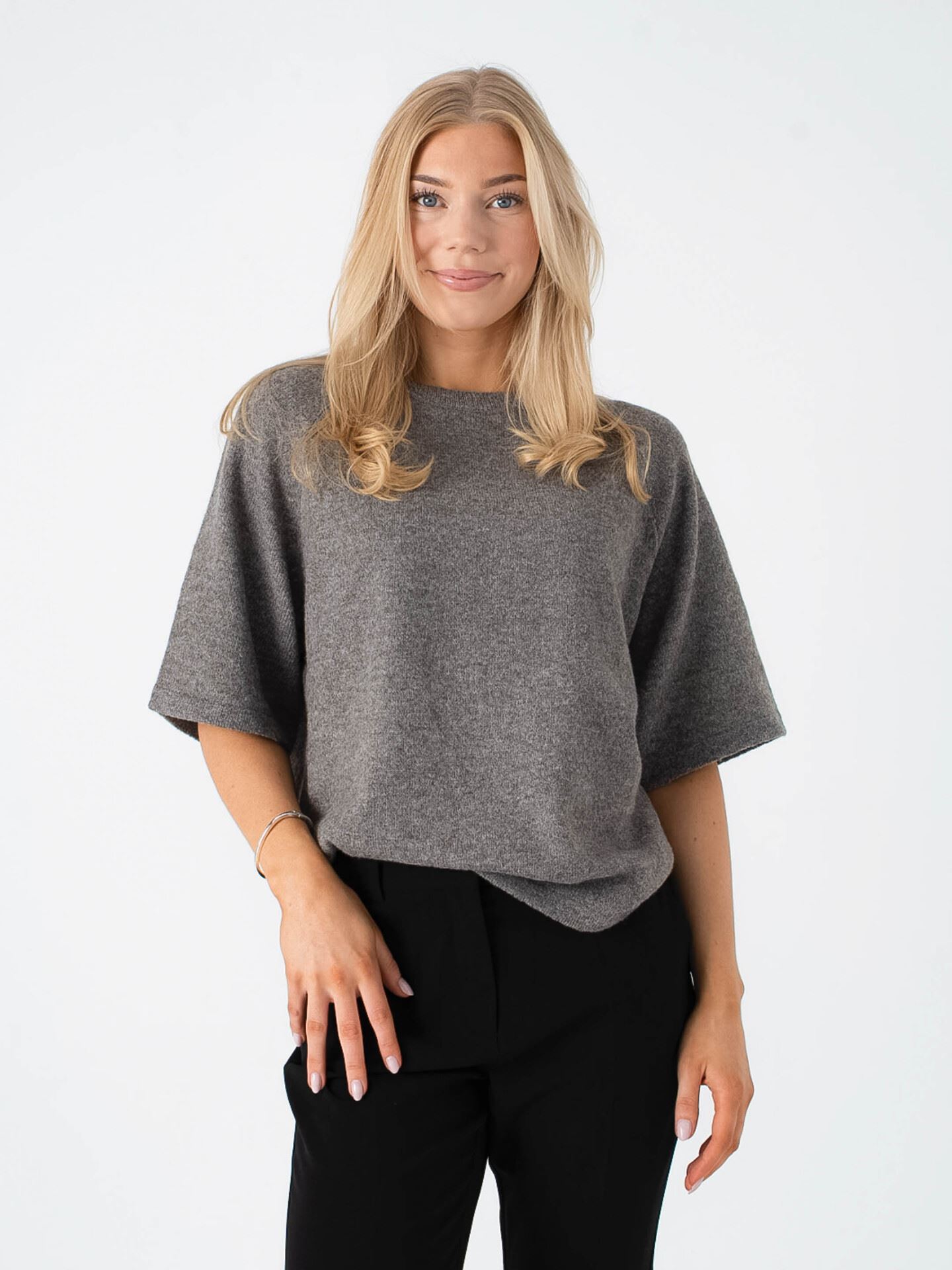 Vila Liga 2/4 O-Neck Knit Top Falcon Melange