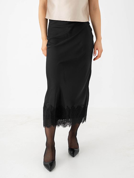 Vila Ellette High Waist Ankle Lace Skirt Black Beauty