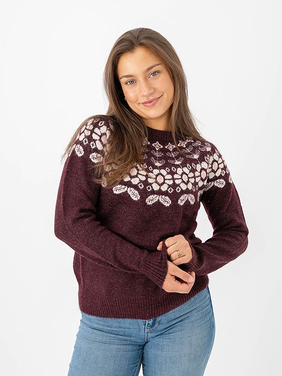 Vero Moda Simone Long Sleeve Nordic Pullover Winetasting W. Birch + Rose E/Flower
