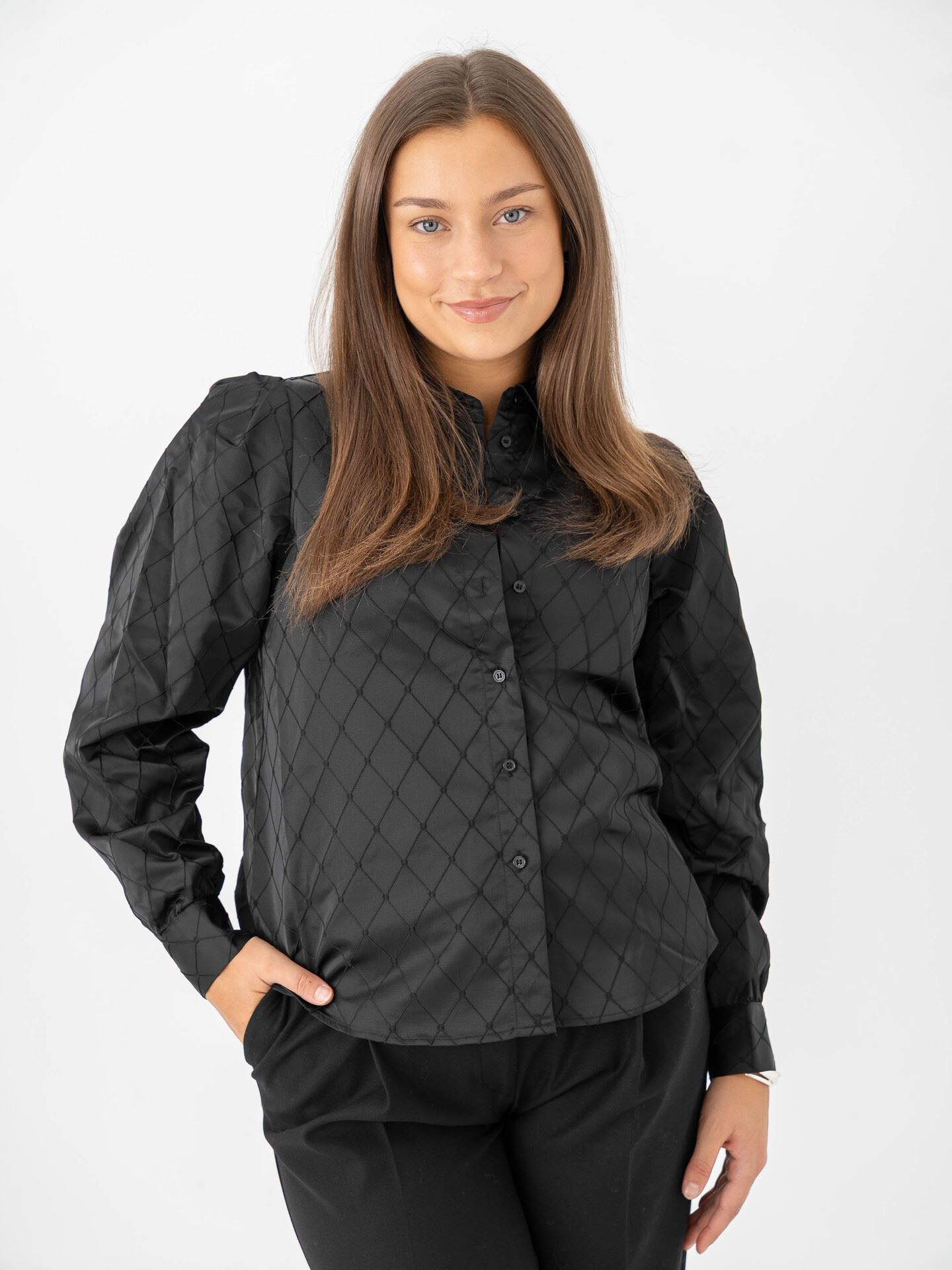 Vero Moda Viga Jacquard Long Sleeve Shirt Black Squares