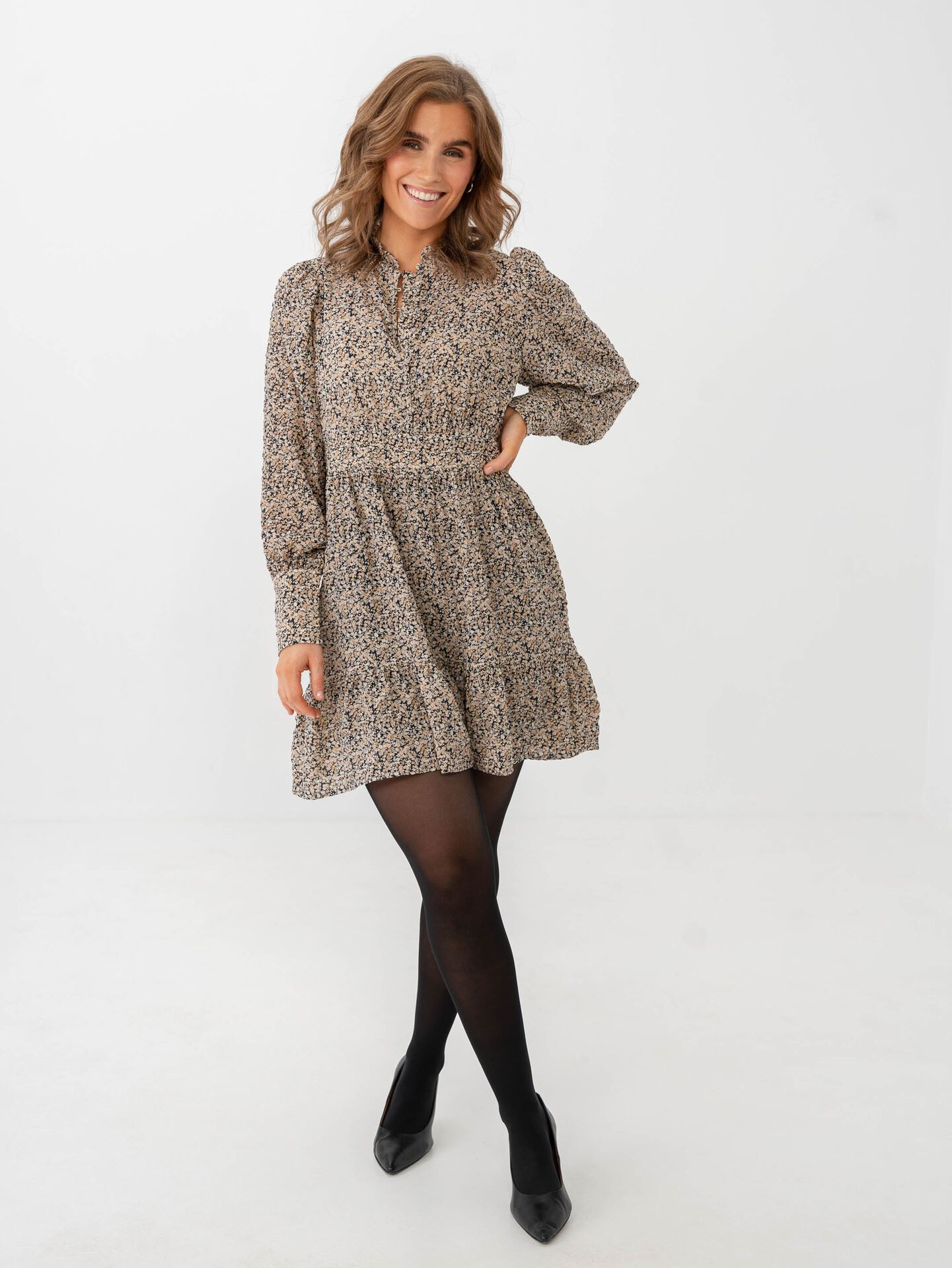 Vero Moda Aware Noelle Long Sleeve High Neck Short Dress Salute All Over Print Leona