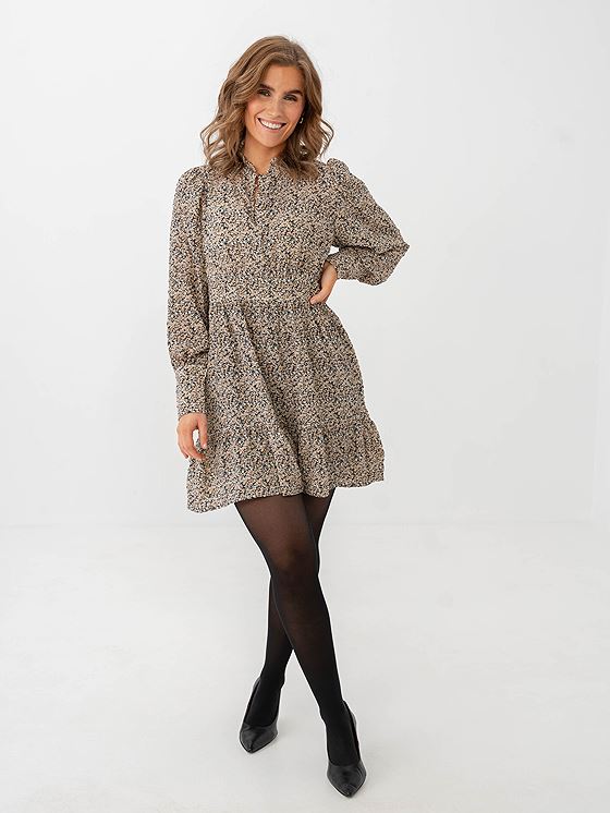 Vero Moda Aware Noelle Long Sleeve High Neck Short Dress Salute All Over Print Leona