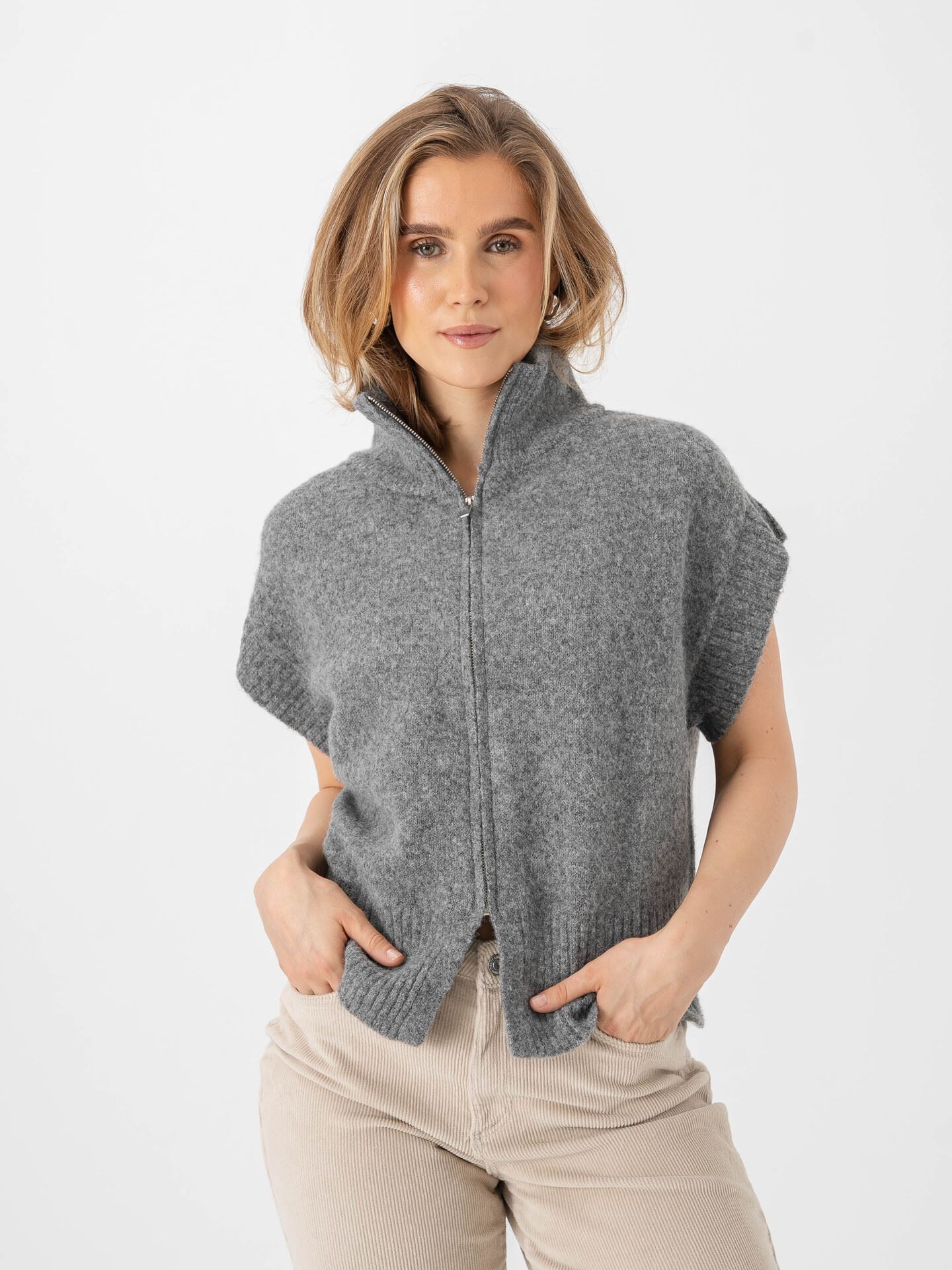 Vero Moda Bang Highneck Zipper Vest Medium Grey Melange
