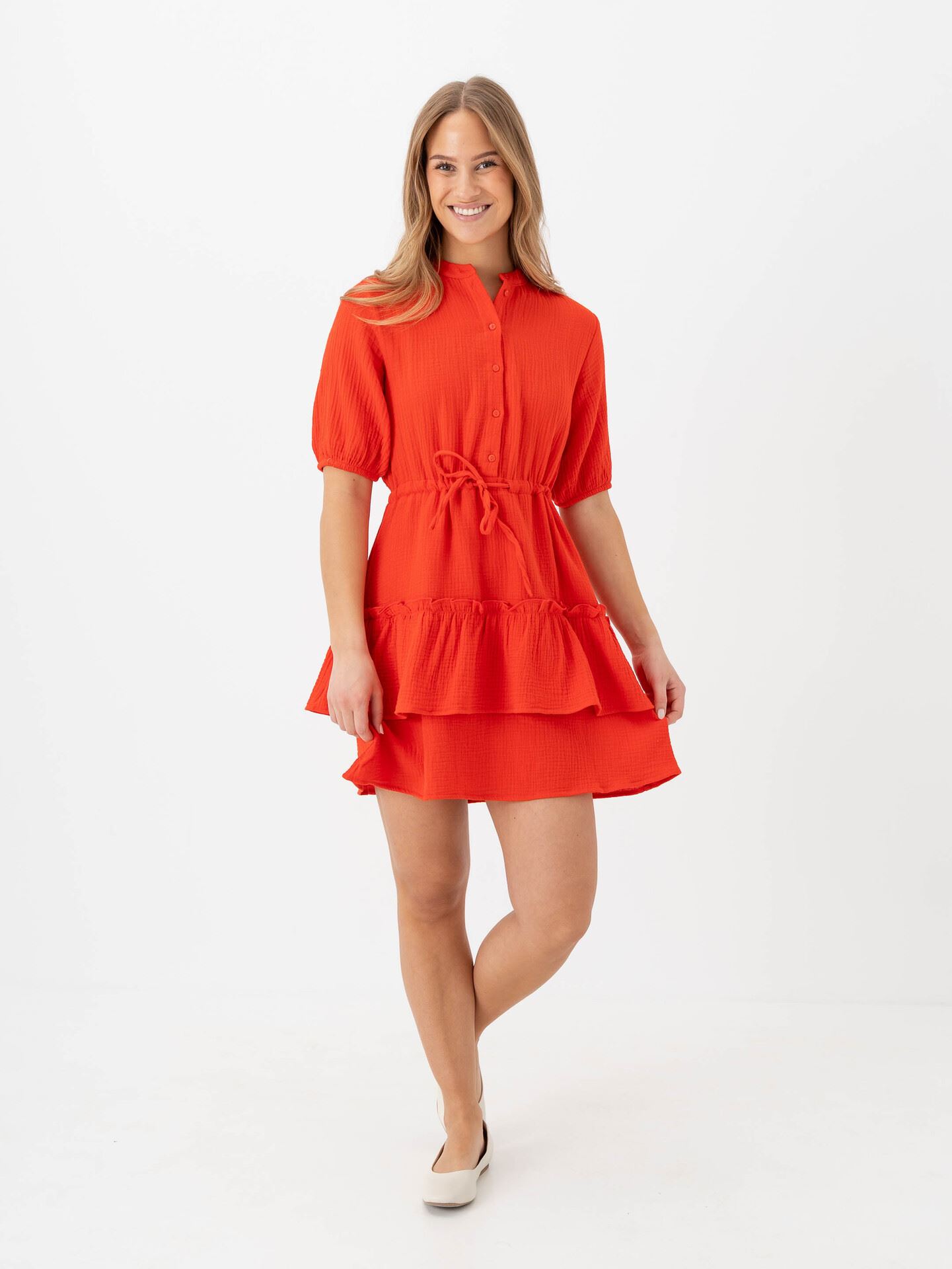 Vero Moda Natti Short Sleeve V-Neck Short Dress Fiery Red