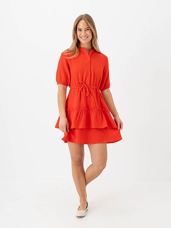Vero Moda Natti Short Sleeve V-Neck Short Dress Fiery Red