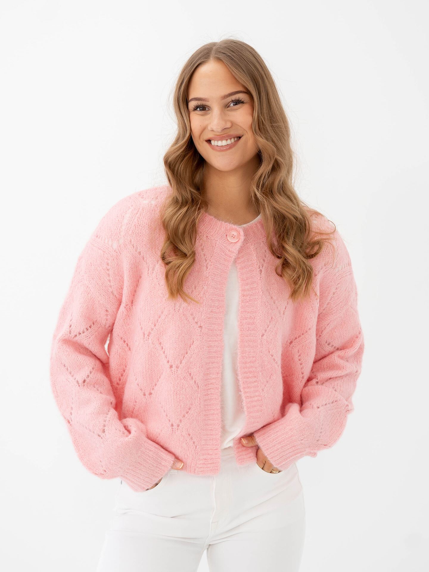 Vero Moda Novah Long Sleeve Button Cardigan Bonbon