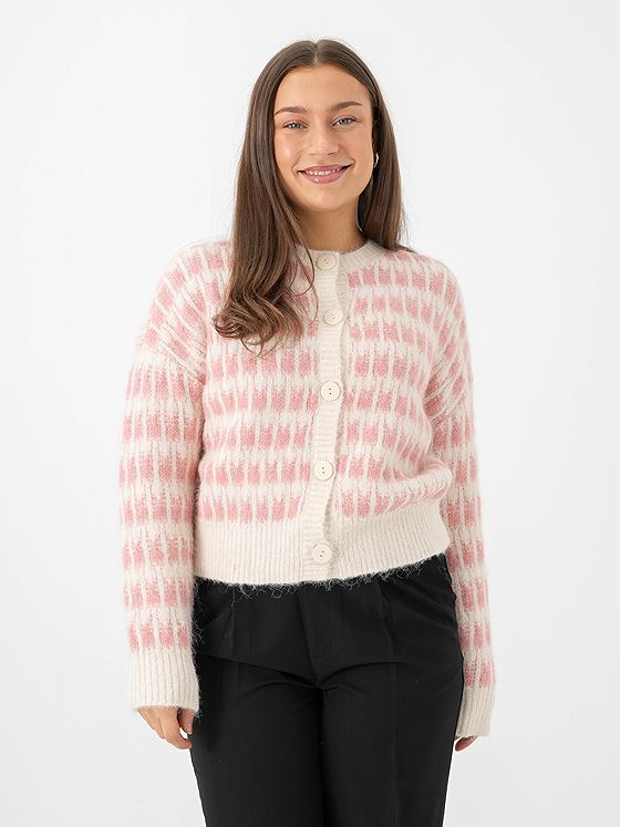 Vero Moda Lisa Long Sleeve O-Neck Cardigan Birch w. Rose Elegance Stitch
