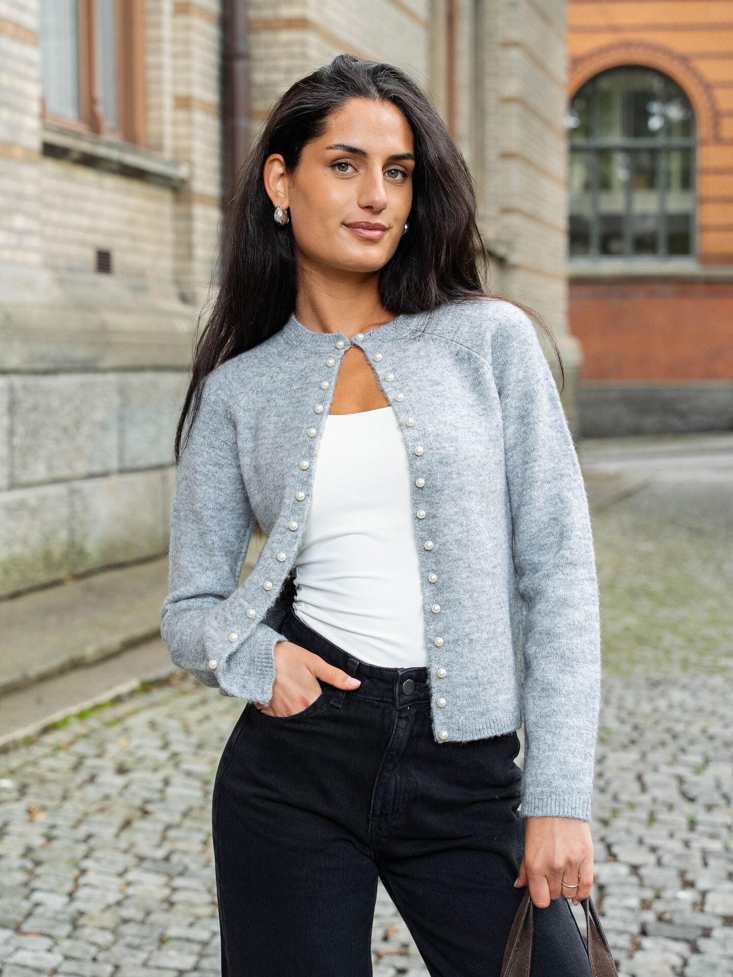 Vero Moda Aware Magalene Long Sleeve O-Neck Pearl Cardigan Medium Grey Melange