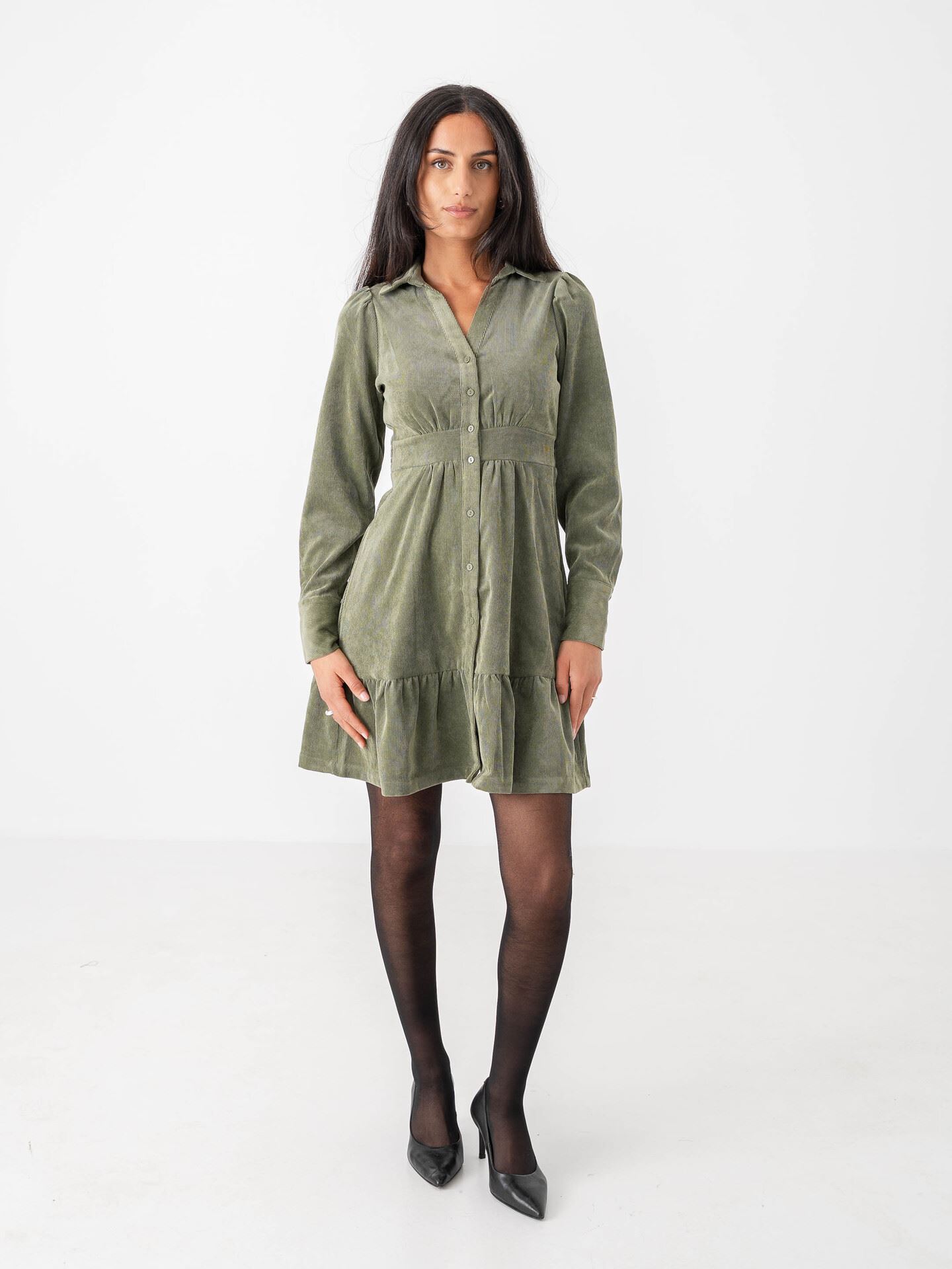 Vero Moda Asta Long Sleeve V-Neck Short Dress Olivine