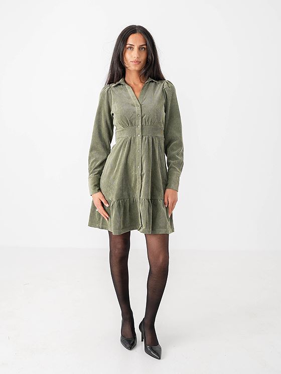 Vero Moda Asta Long Sleeve V-Neck Short Dress Olivine