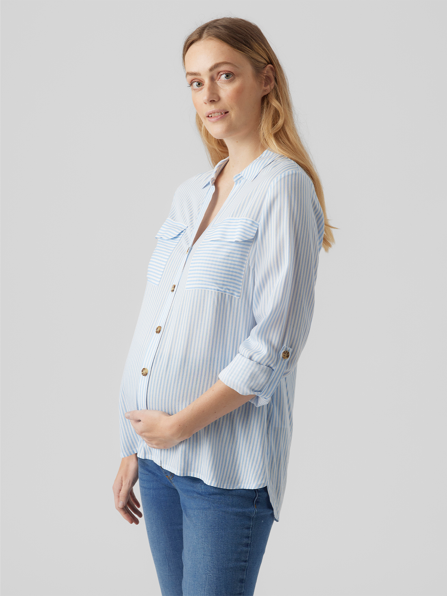 Vero Moda Maternity Bumpy Long Sleeve Shirt New Blue bell