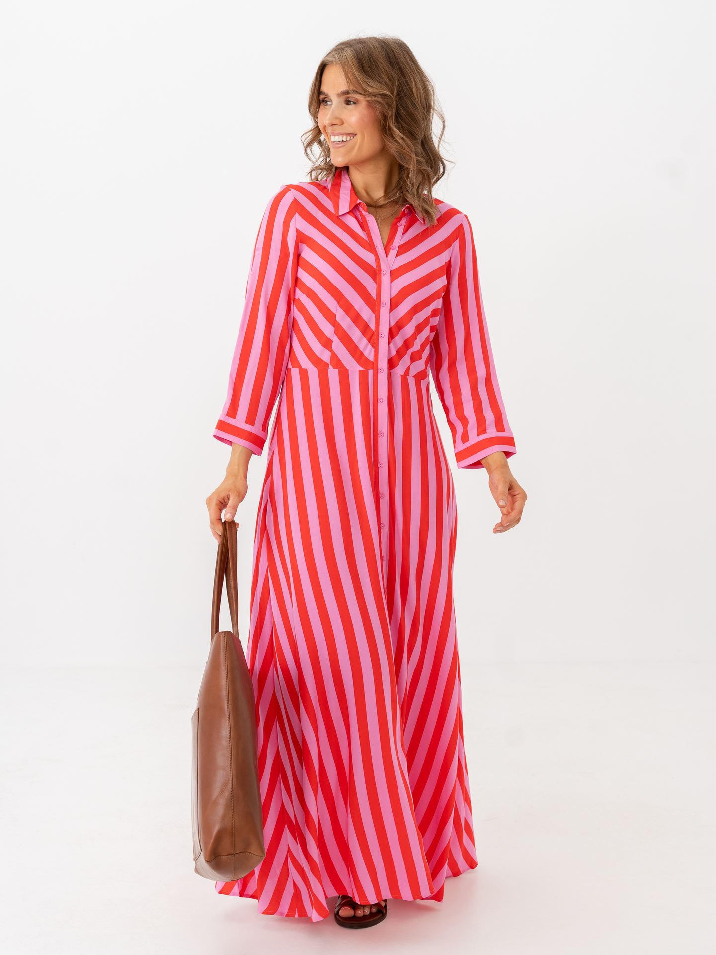 Y.A.S Savanna Long Shirt Dress Cyclamen / Bittersweet