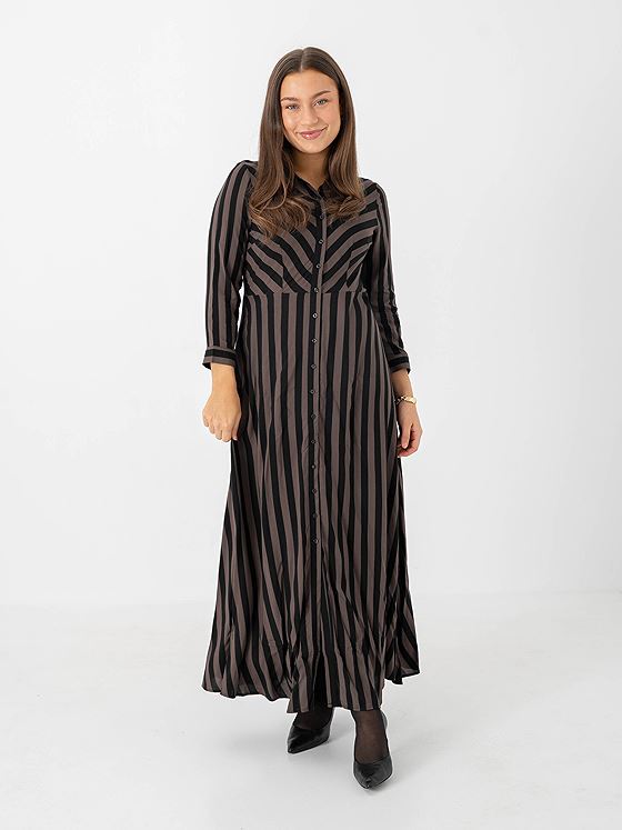 Y.A.S Savanna Long Shirt Dress Chocolate Brown / Black