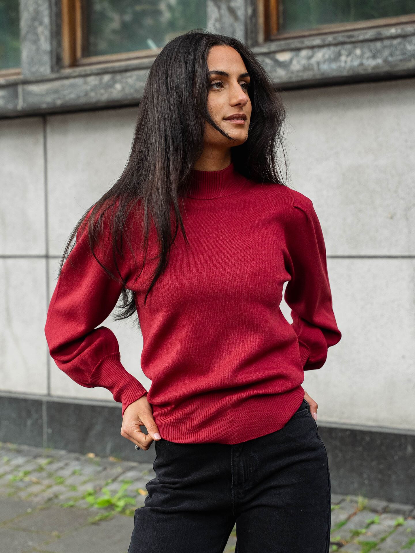 Y.A.S Fonny Long Sleeve Knit Pullover Tibetan Red