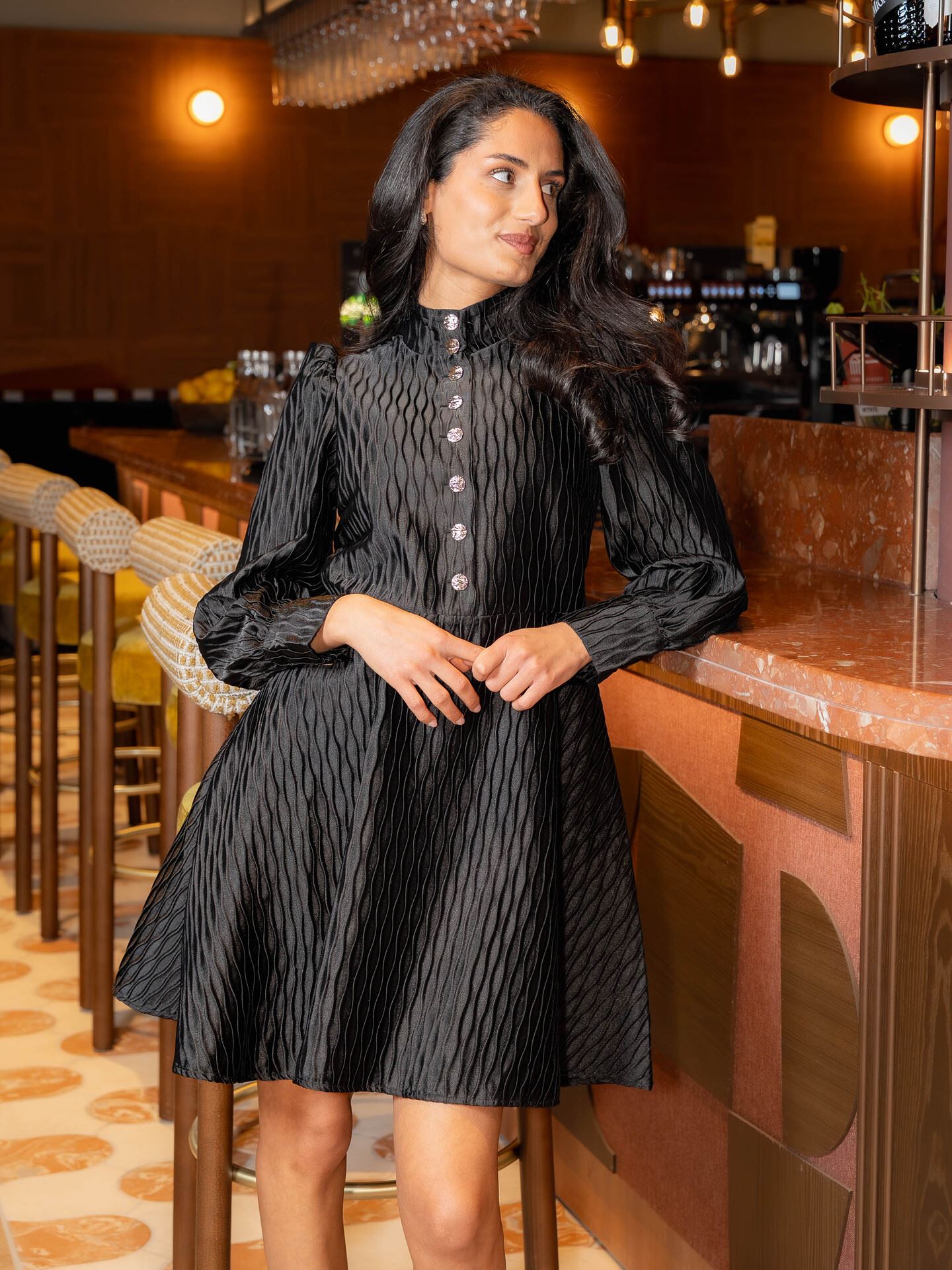 Y.A.S Ripple Long Sleeve Dress Black