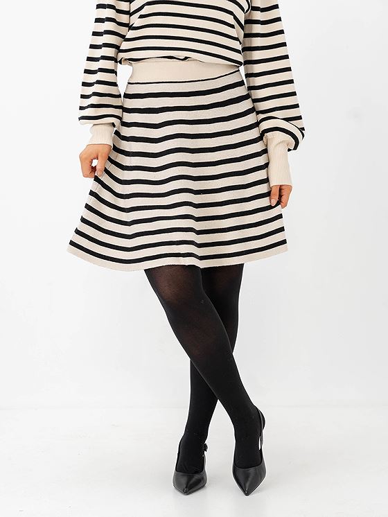 Y.A.S Fonny High Waisted Skirt Birch Black Stripes