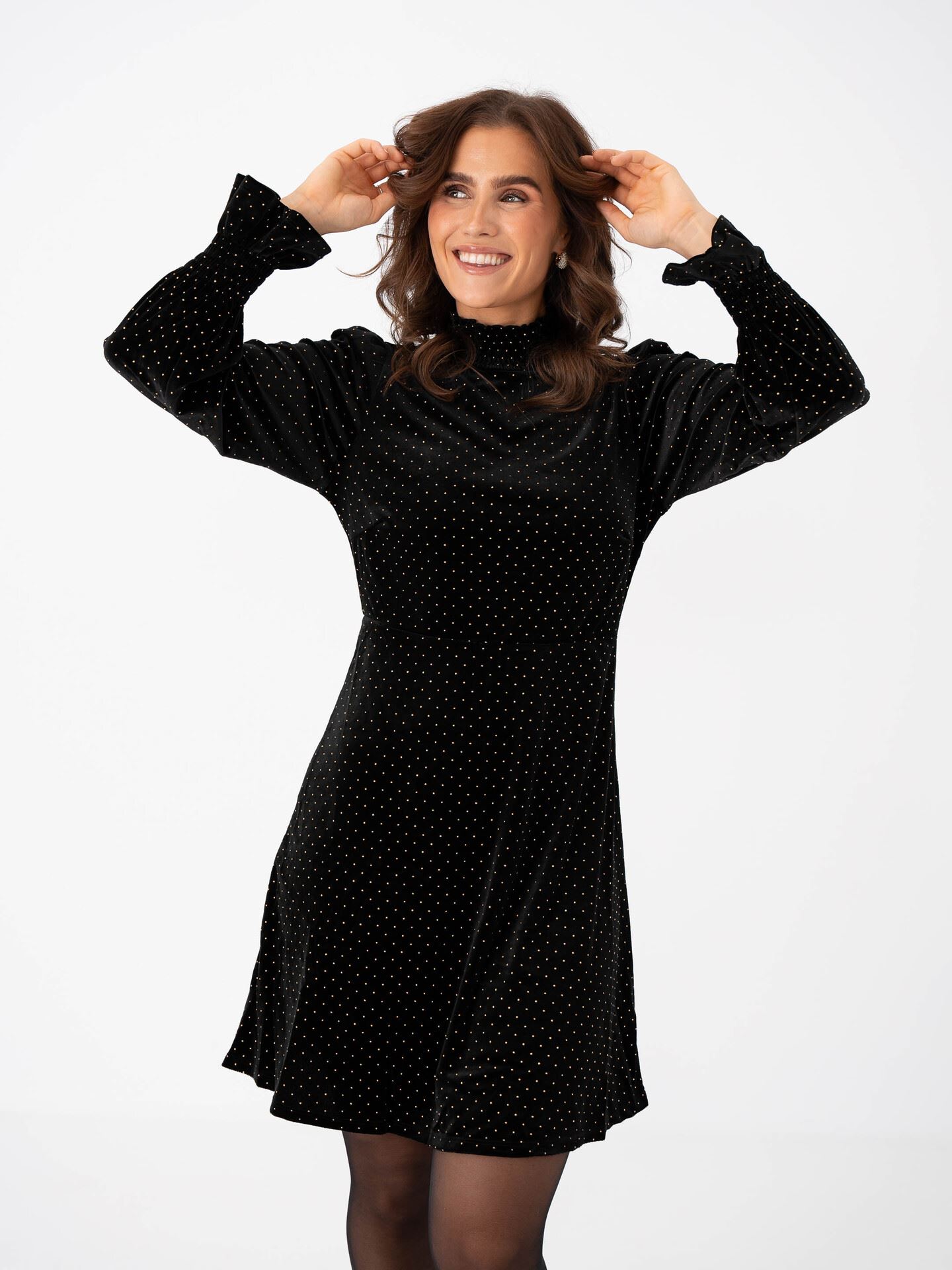 Y.A.S Riva Long Sleeve High Neck Velvet Dress Black