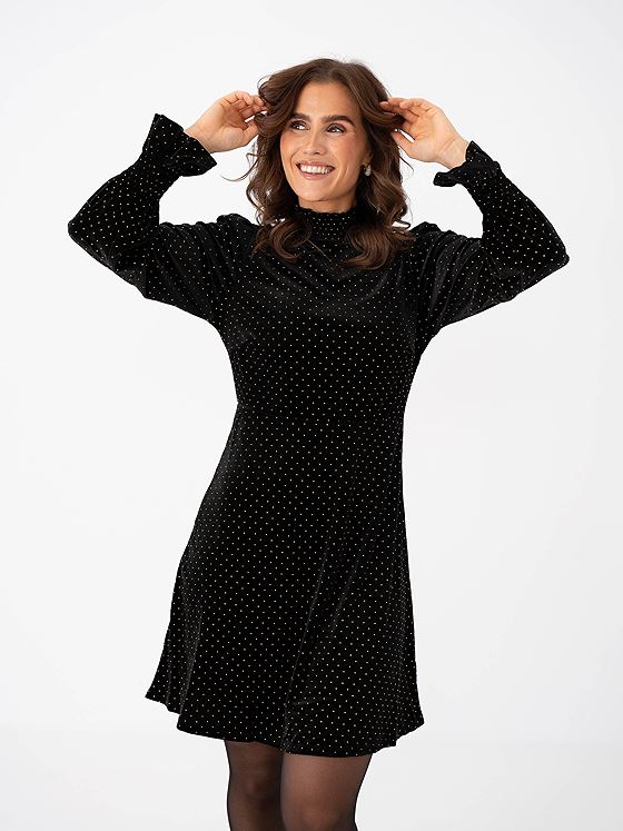 Y.A.S Riva Long Sleeve High Neck Velvet Dress Black