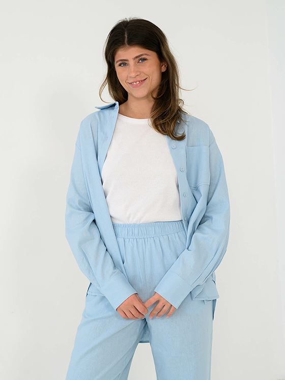 Y.A.S Flaxy Long Sleeve Linen Shirt Clear Sky