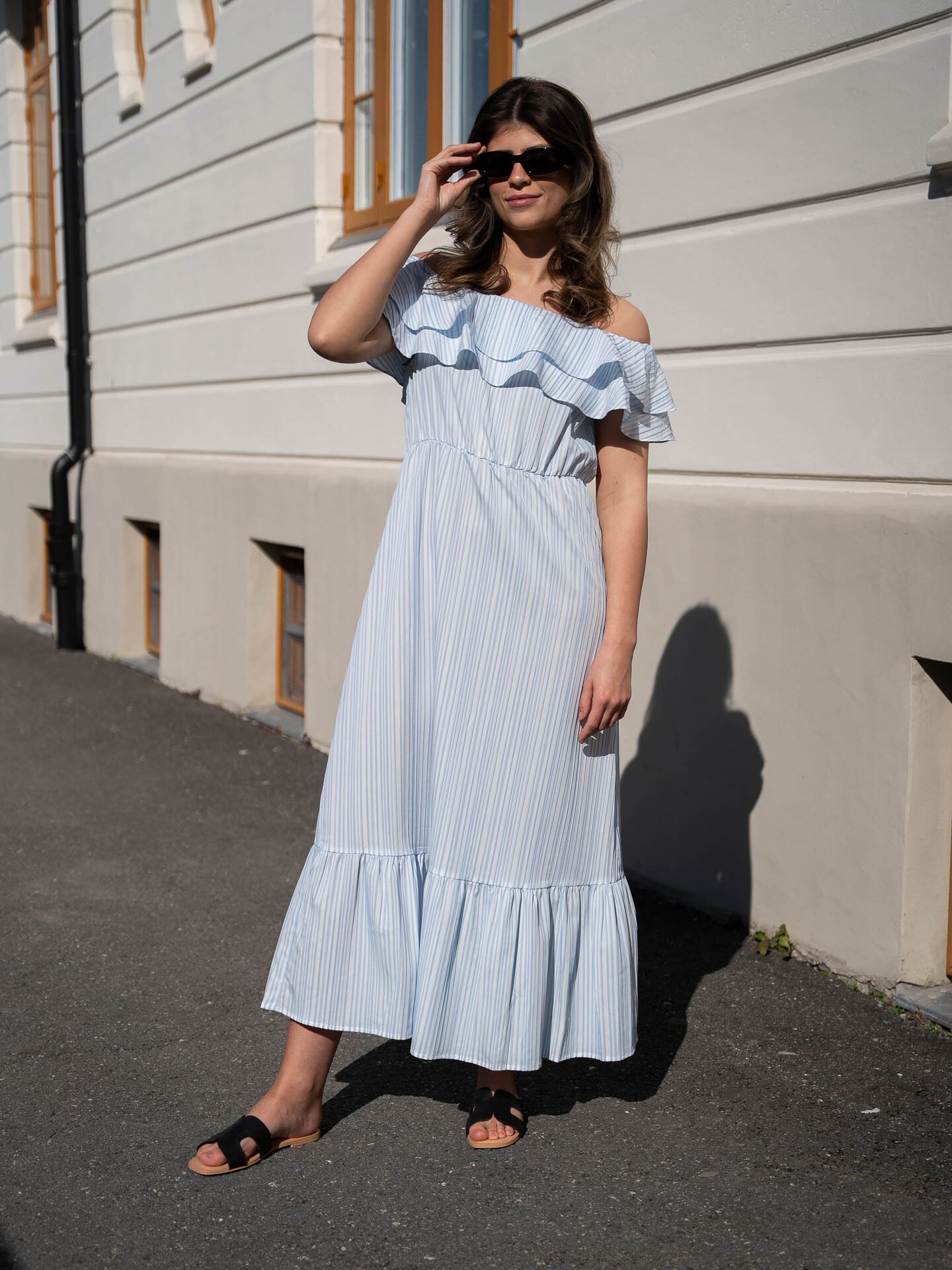 Y.A.S Cala Ankle Dress White / Stripes