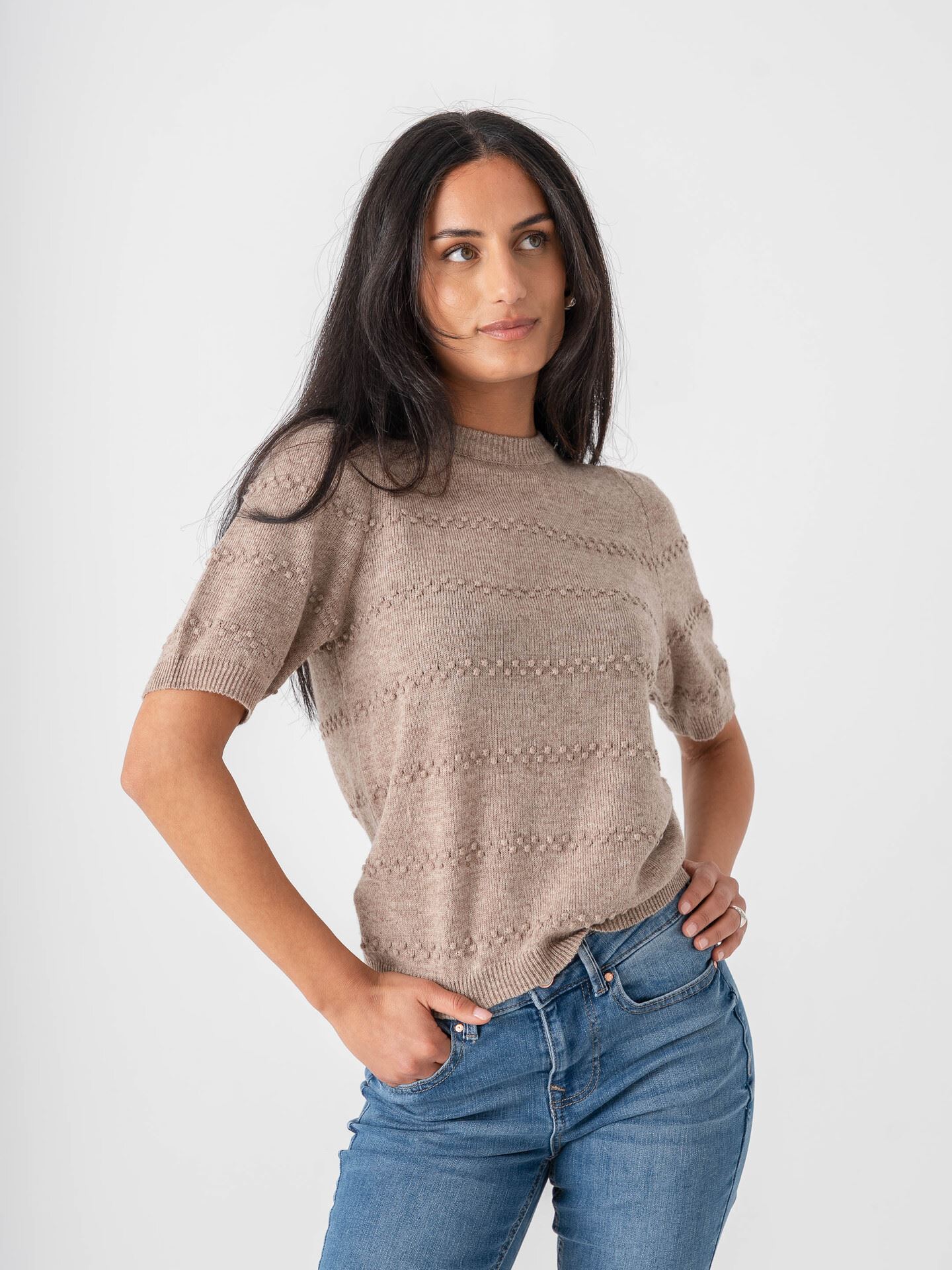 Y.A.S Nimo Short Sleeve Knit Pullover Pelican Melange