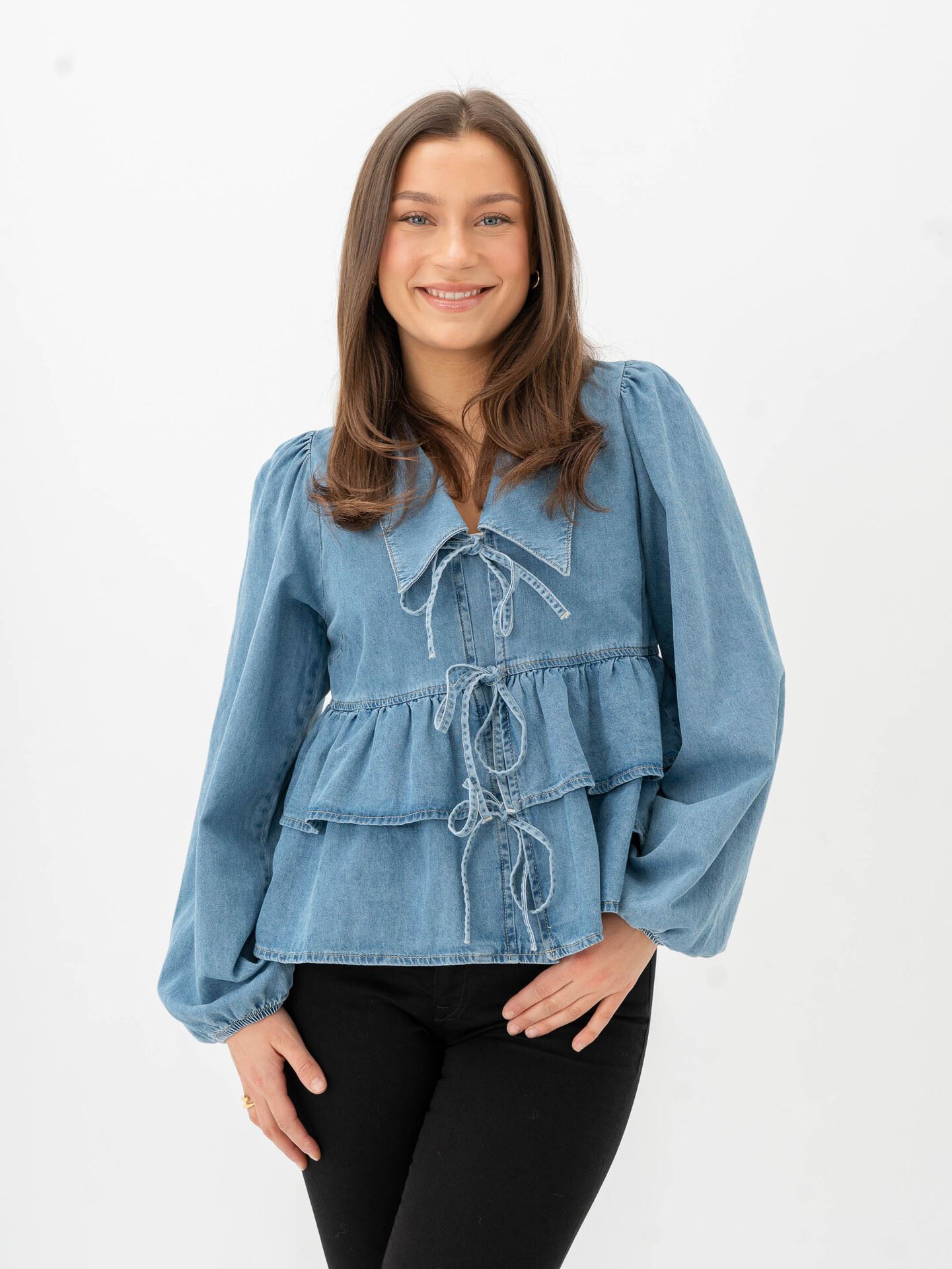 Y.A.S Celinde Long Sleeve Top Light Blue Denim