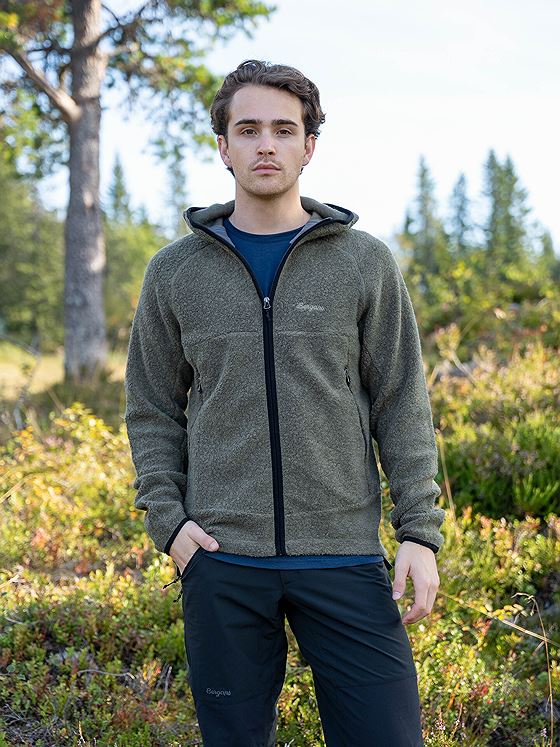 Bergans Vaagaa Merino Terry Midlayer Hoodie Men Green Mud