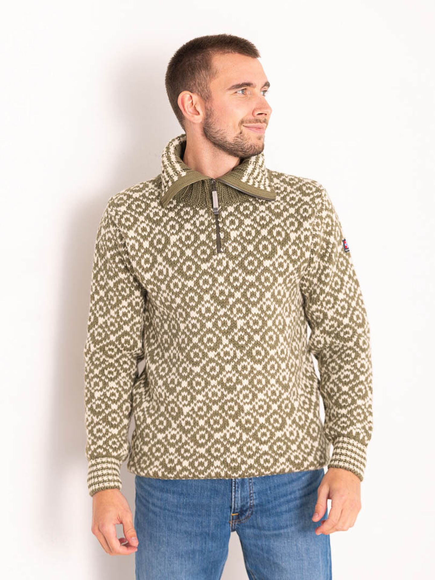 Devold Svalbard Wool Zip Neck Olive/Offwhite