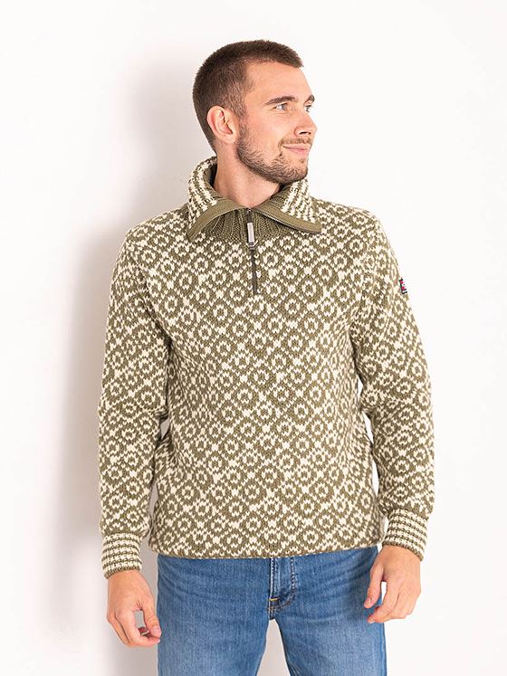 Devold Svalbard Wool Zip Neck Olive/Offwhite
