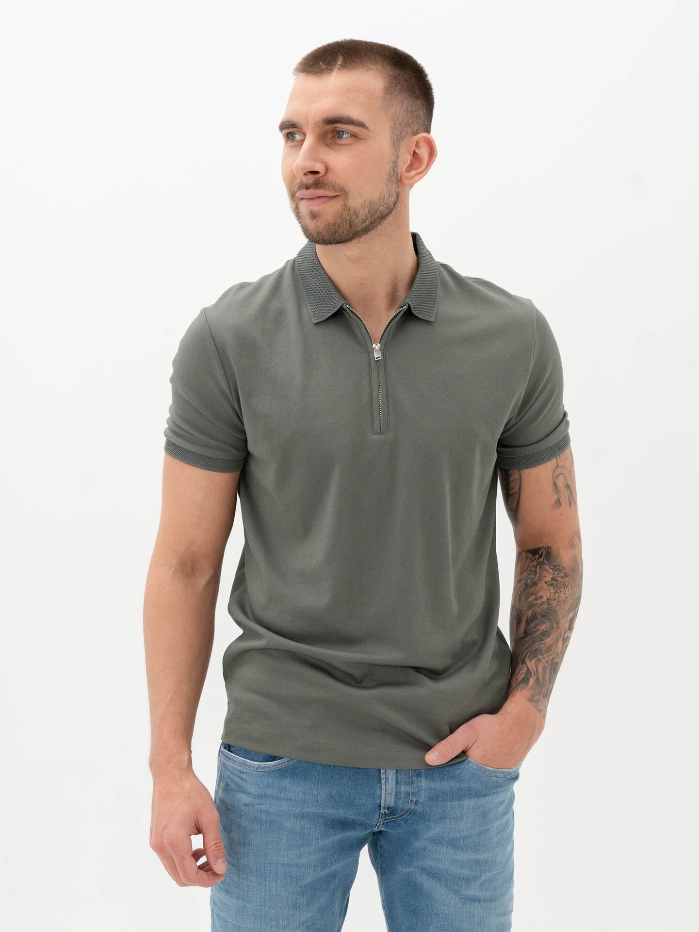 Selected Homme Selected Homme Fave Zip Short Sleeve Polo Agave Green