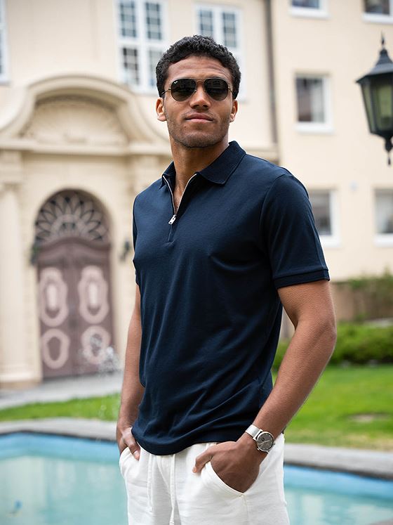 Selected Homme Selected Homme Fave Zip Short Sleeve Polo Sky Captain