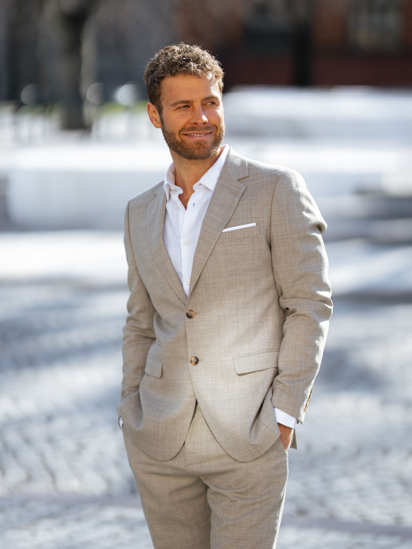 Selected Homme Slim-Oasis Linen Blazer Sand