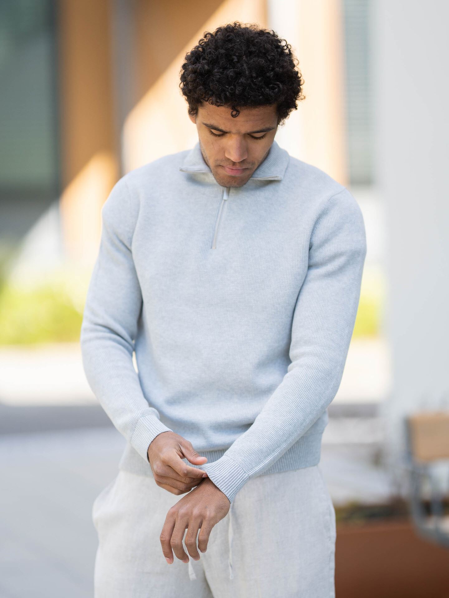 Selected Homme Dane Long Sleeve Knit Structure Half Zip Light Grey Melange