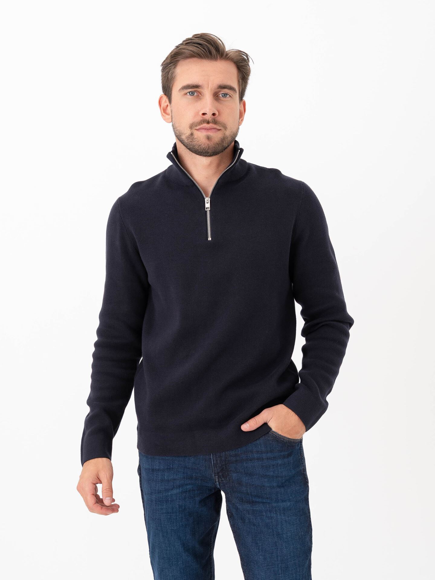 Selected Homme Dane Long Sleeve Knit Structure Half Zip Sky Captain